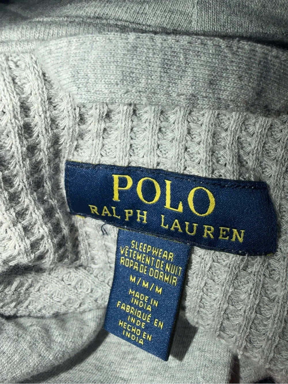 Polo by Ralph Lauren Light Gray Hooded Thermal Knit Waffle Belted Robe-NEW